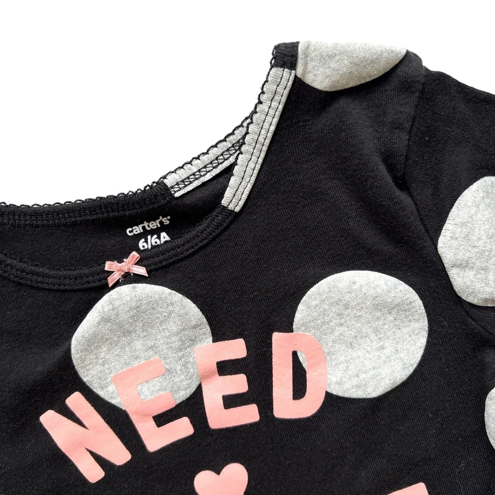 CARTER’S “Need S’More Sleep” Black Silver Cotton Polka Dot Pajama Set Sz 6/6A